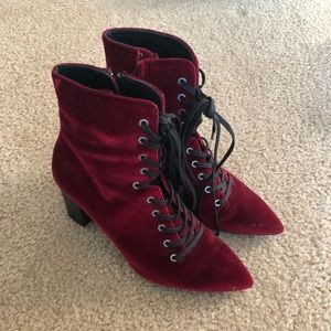 Burgundy velvet booties